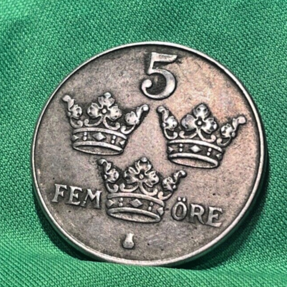 Sweden 1944 5 Ore WW2 Coin-MA